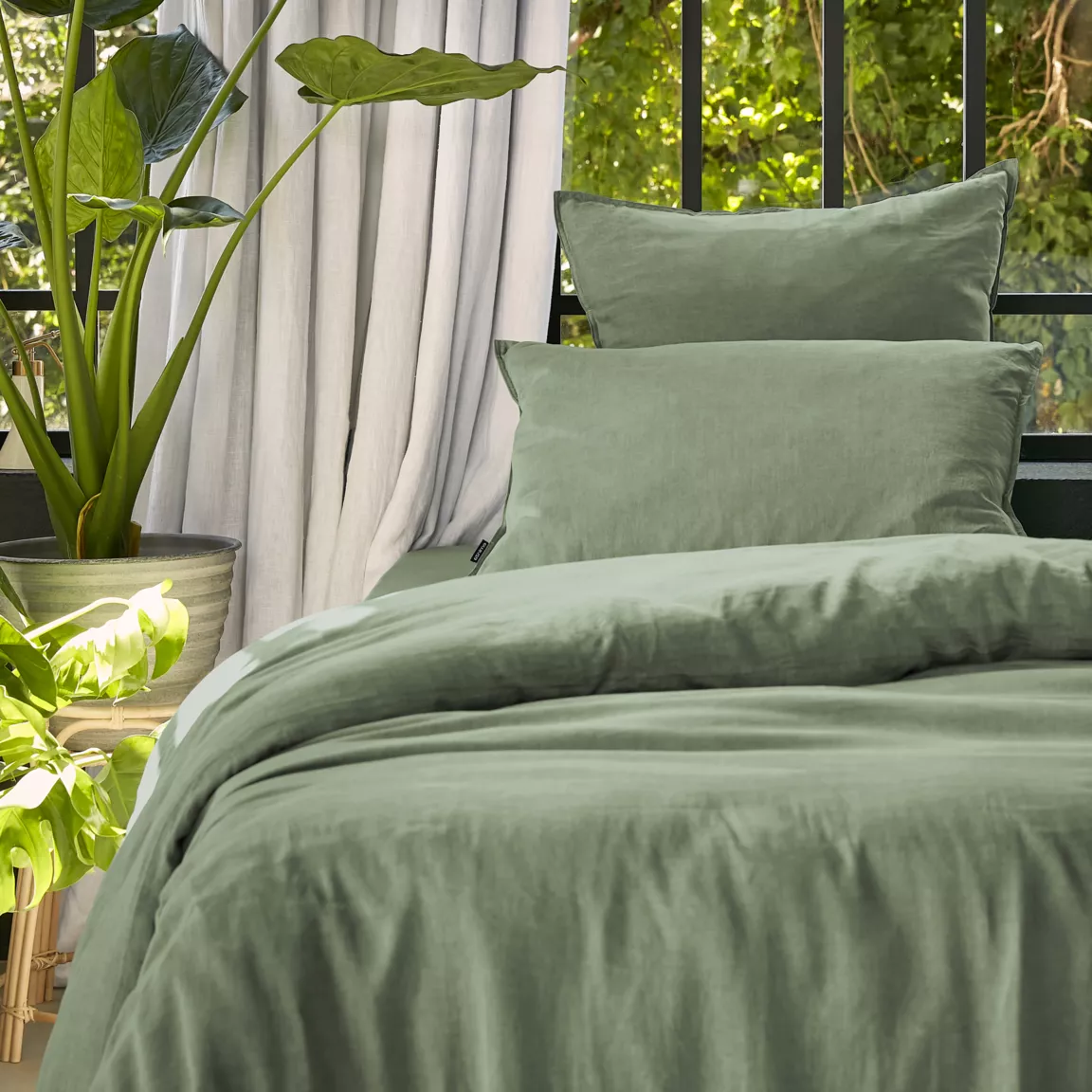 Housse de couette lyocell Tencel™ lavé (140 x 200 cm) Olivia Vert romarin