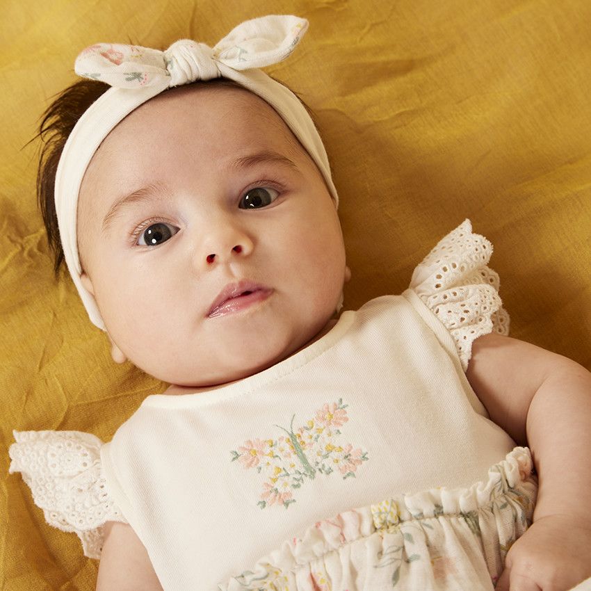 Ensemble 2 pièces imprimé floral pour bébé fille - Ecru