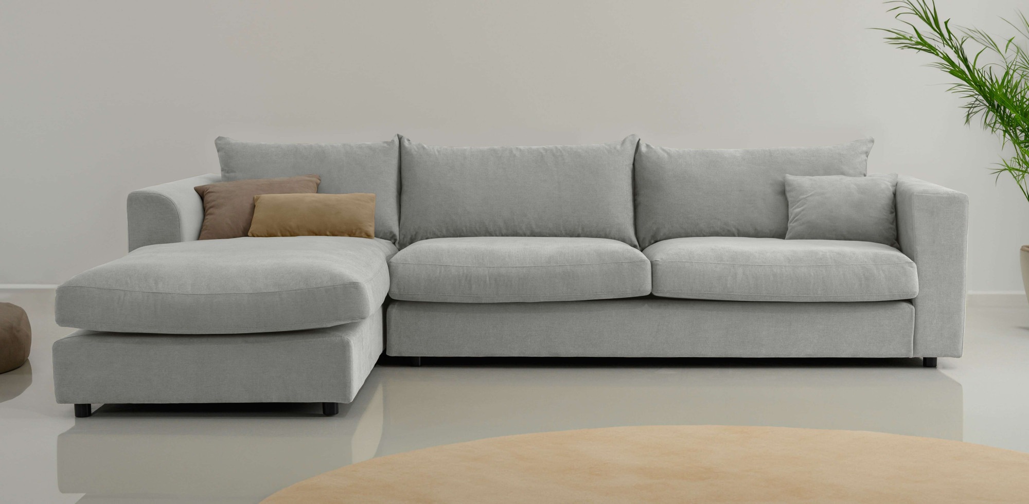 LeGer Home by Lena Gercke Ecksofa »Avelina« Breite 297 cm, in Cord- und Chenille- Stoff, Rückenkissen mit Federn
