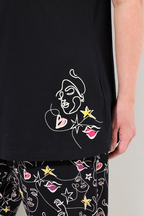 Pyjama, Zweiteiler, Scribble-Herz, Halbarm, lange Hose