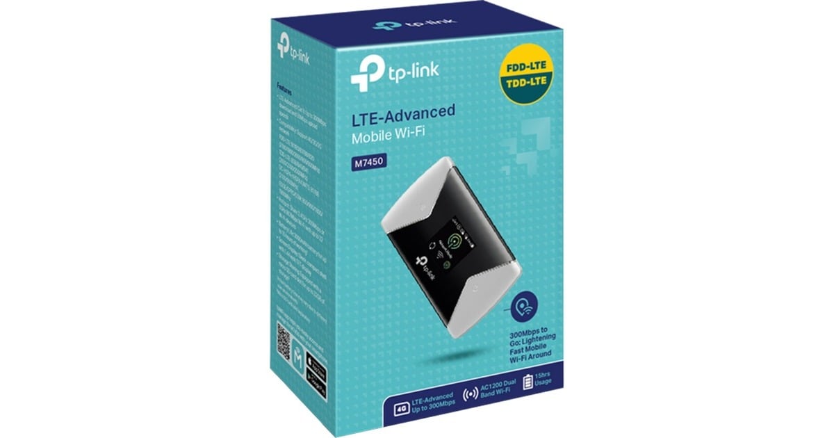 TP-Link300Mbps LTE-Advanced Mobiele Wifi M7450 wlan lte router  (Zwart/zilver, micro-SIM | Mifi | met accu)