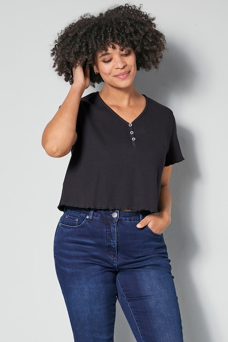 T-Shirt, cropped, V-Ausschnitt, Halbarm