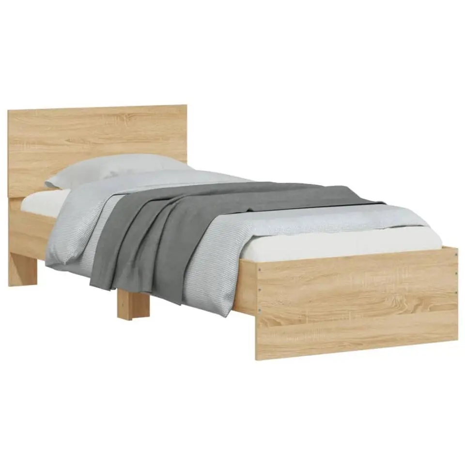 vidaXL - LED eenpersoonsbed met hoofdbord - Sonoma eiken - 90x200 cm