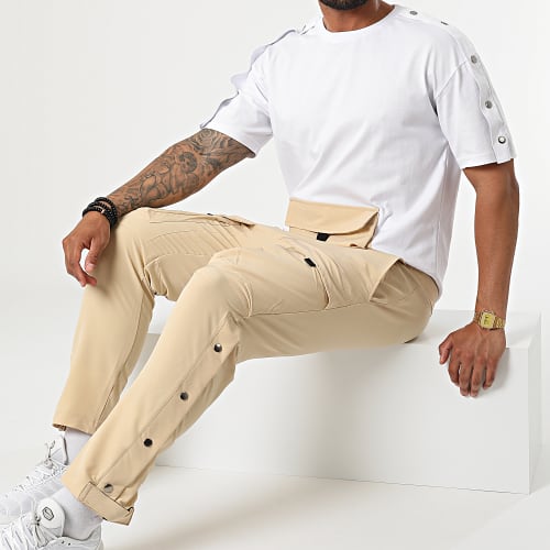 Ensemble Tee Shirt Pantalon Cargo F22-907T Beige Blanc