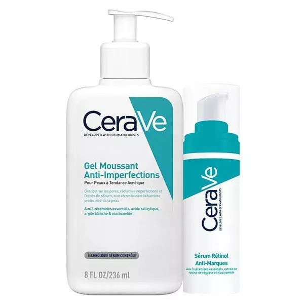 CeraVe Rotina Facial Anti-Imperfeições: Gel Espumante Anti-Marcas 236ml e Sérum de Retinol 30ml