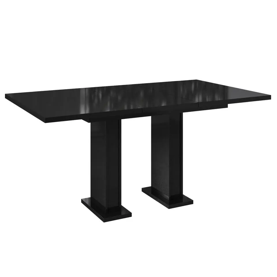 Meubella - Eetkamertafel Glamour - Hoogglans zwart - 160 cm - Uitschuifbaar