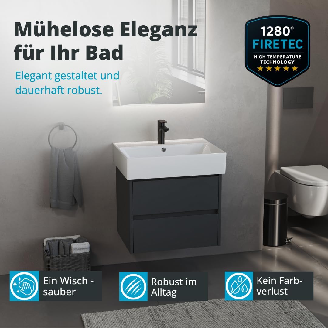 Aqua Bagno 60 cm Keramik Waschbecken Bad – modernes Aufsatzwaschbecken fürs Badezimmer, rechteckiger Waschtisch mit dünnem Rand zur Wandmontage, pflegeleichte Oberfläche, platzsparendes Eckwaschbecken