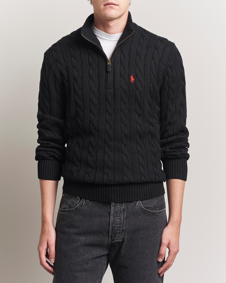 Polo Ralph Lauren Cotton Cable Half Zip Polo Black