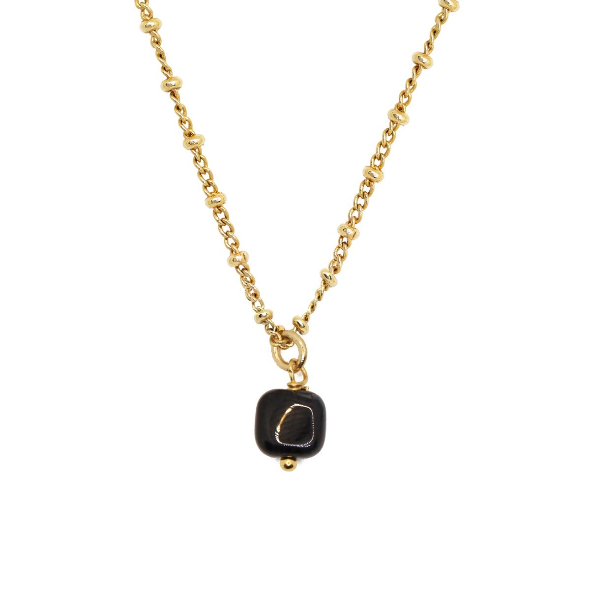 Collier pierre agate noire doré à l'or fin 24k AVA