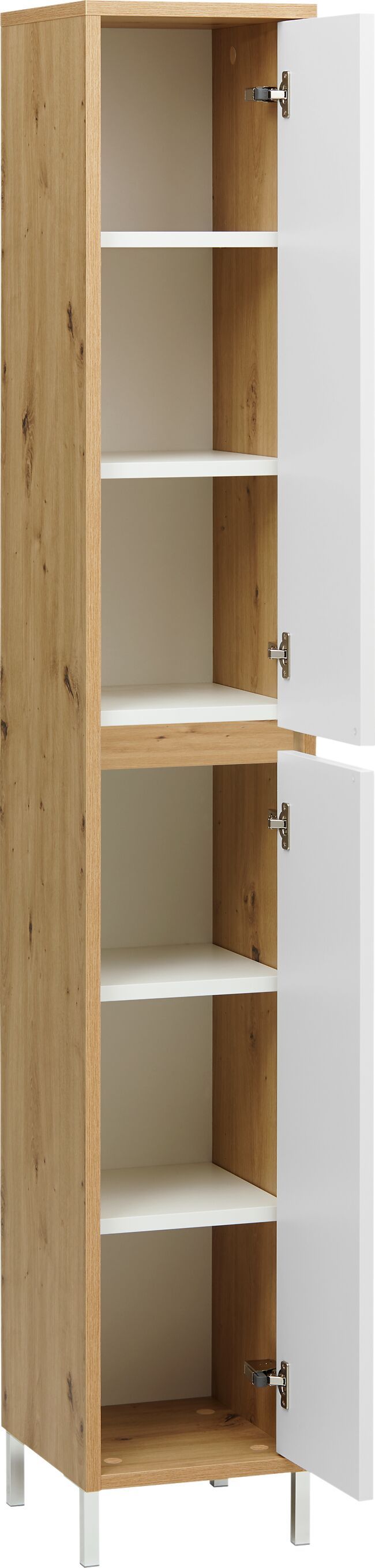 SIERRA Hochschrank - Eiche / Weiss / B: 30.0 cm x T: 35.0 cm x H: 190.0 cm