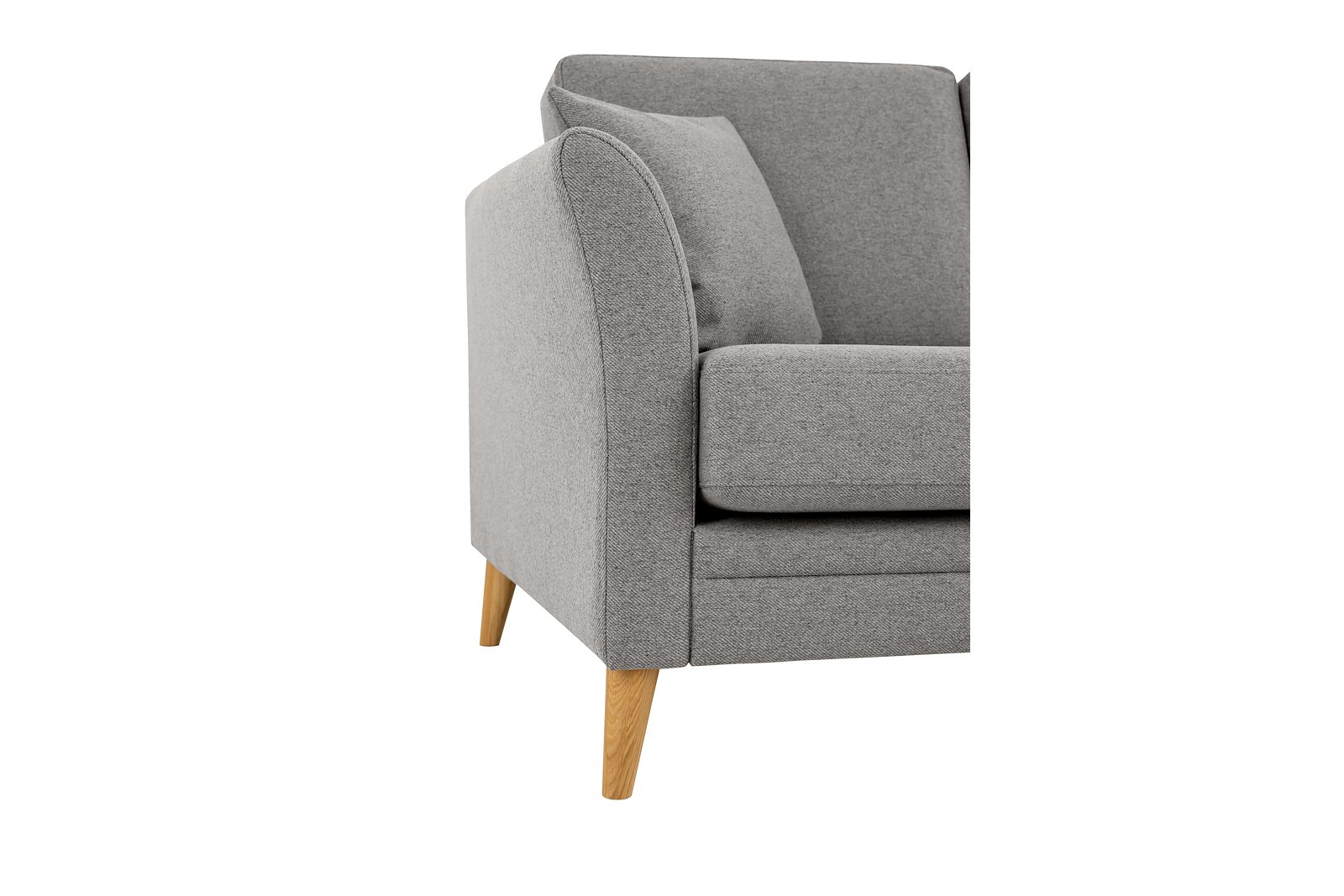 Eden hjørnesofa 2,5-seter med åpen ende venstre. Tekstil Neve 3 Grey med ben i eik natur (15137).