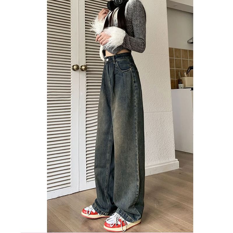 OGAWA - High Rise Washed Wide Leg Jeans