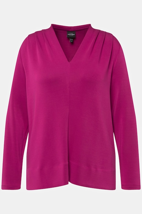 Shirt, Kelchkragen, V-Ausschnitt, Ziernaht, Langarm