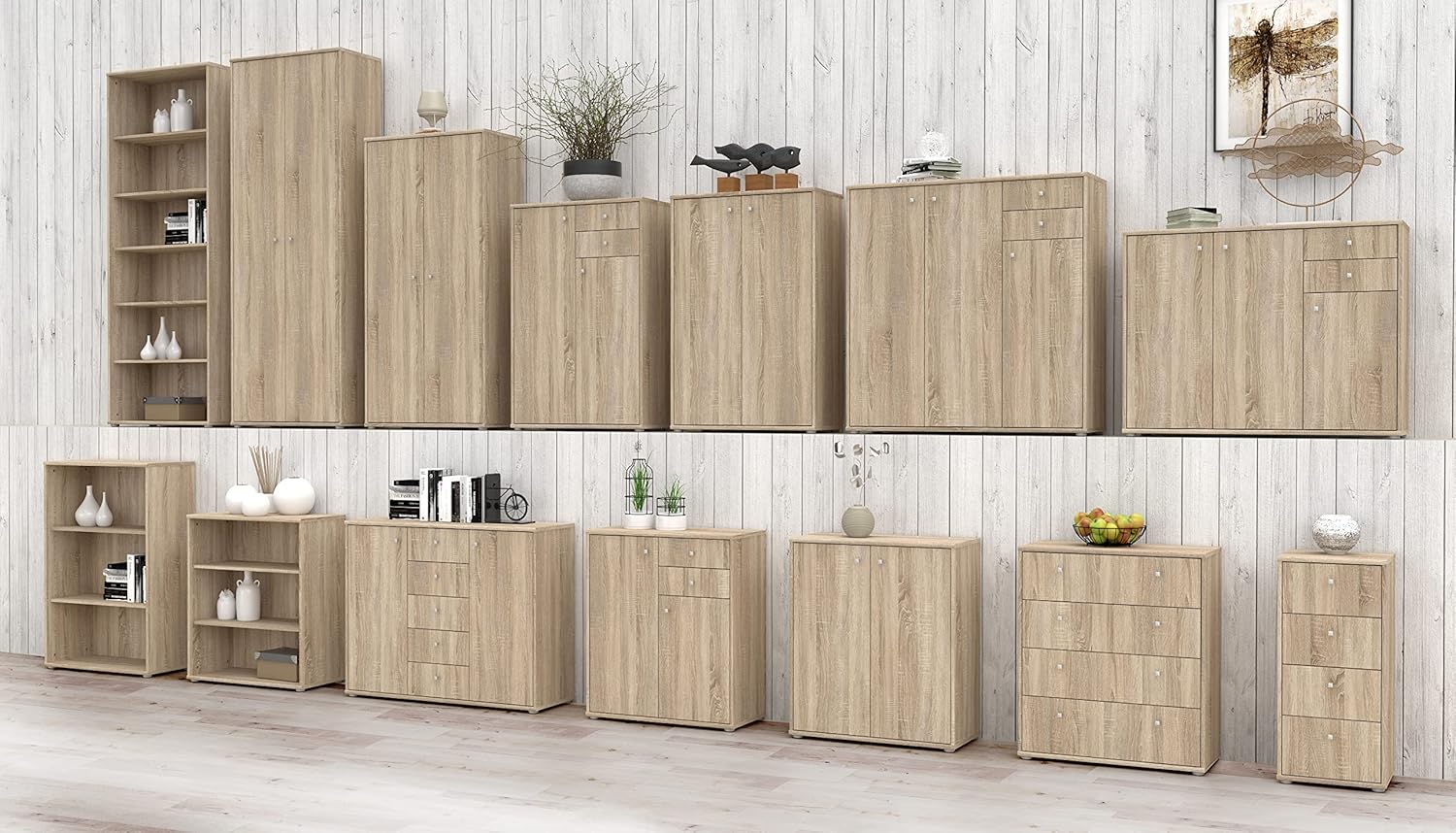 FORTE TEMPRA 2 Regal mit 5 Einlegeböden, Holzwerkstoff, Sonoma Eiche Dekor, (B x H x T) 73,7 x 197,5 x 34,8 cm