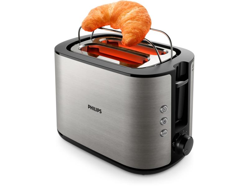 Philips Toaster Viva Collection Edelstahl/Schwarz Toaster aus Metall mit breitem Schlitz