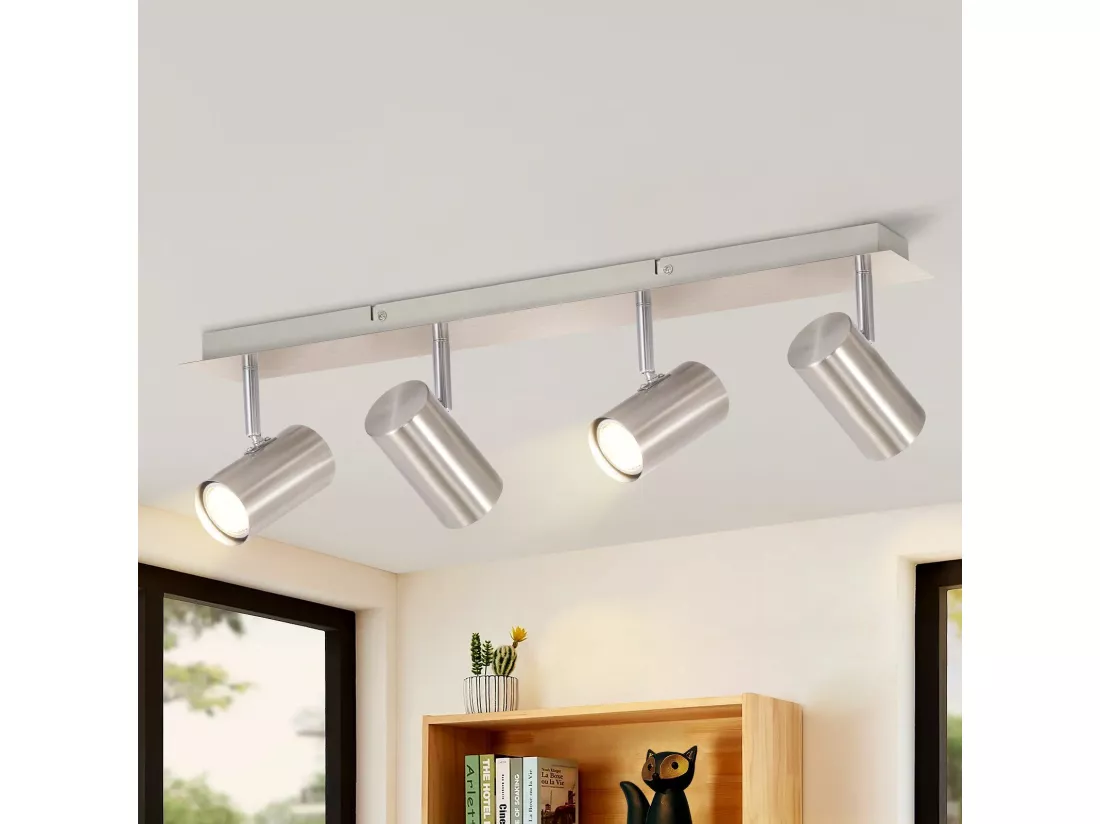 NETTLIFE 4 Spots de plafond GU10 en métal nickel pivotants à 330°pour salon cuisine chambre lampe moderne de couloir sans ampoule