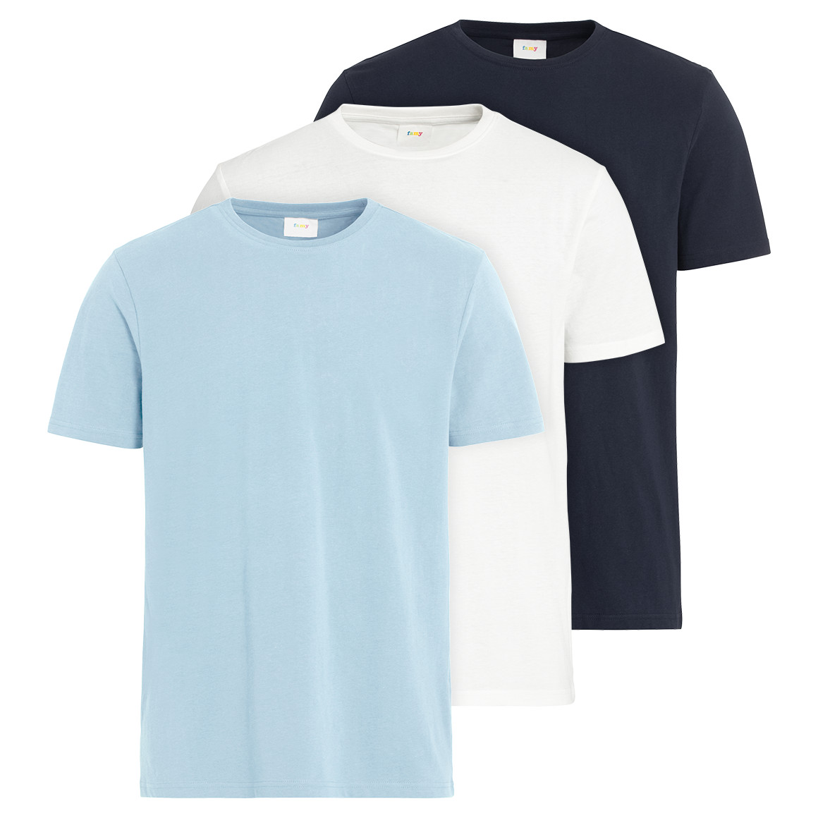 Famy 3 Herren T-Shirts unifarben hellblau / weiss / dunkelblau
