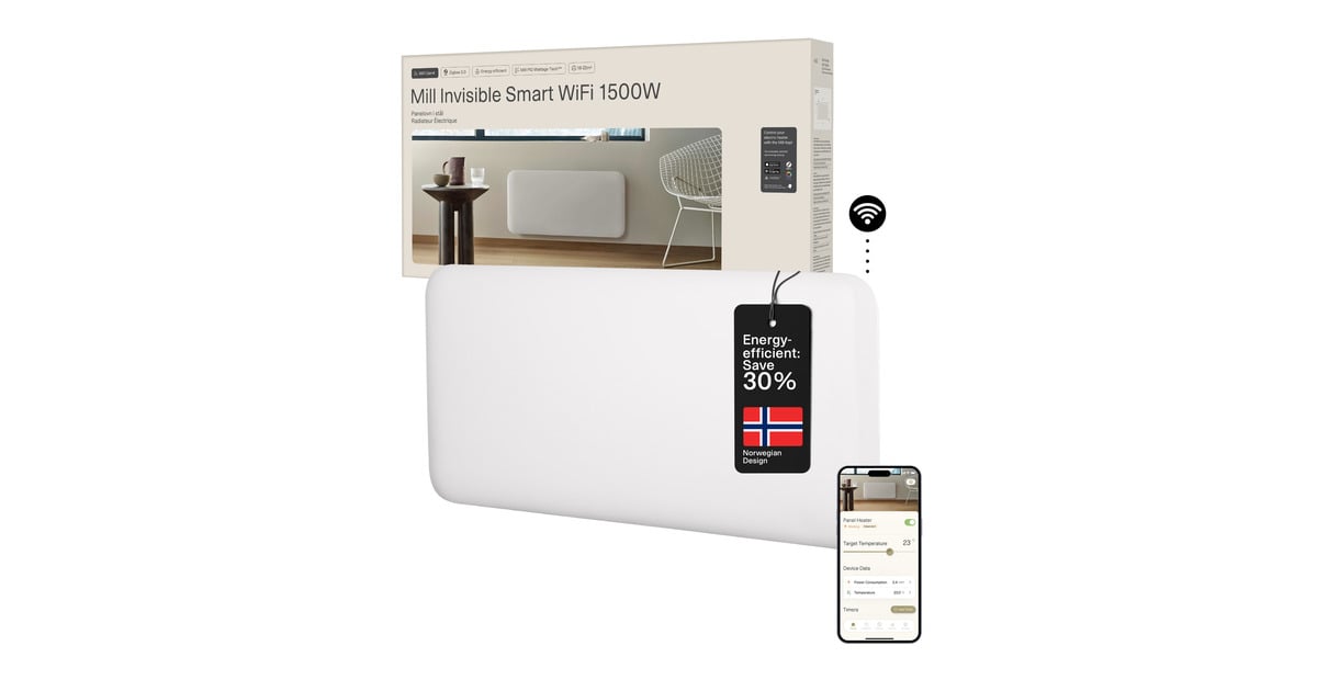 MillSteel WiFi paneelverwarming PA1500WIFI4A, 1500 Watt convector  (Wit, wifi 2,4 GHz (wifi 6), Bluetooth 5.2, Zigbee 3.0 + App)