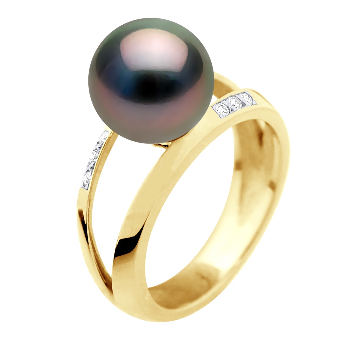 Bague Stella Jonc Perle de Tahiti 8-9 mm & Diamant - Or Jaune