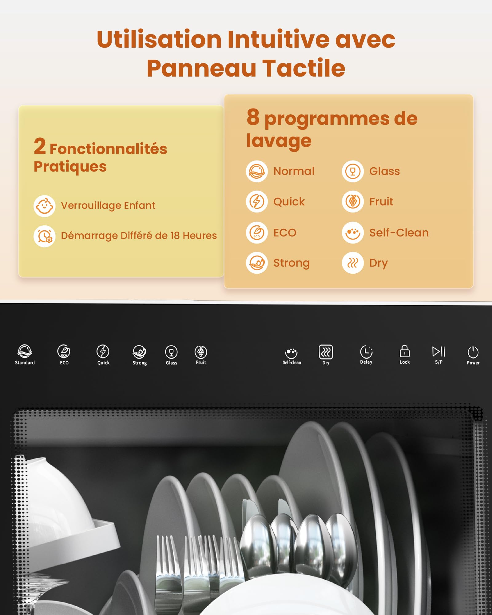 HAVA Lave-vaisselle de comptoir 2025 - Amélioré avec adoucisseur d'eau, efficacité énergétique optimale, 8 programmes de lavage, verrouillage enfant e