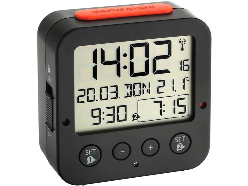 TFA Dostmann Digitalwecker Bingo Schwarz Funkwecker mit geschütztem TFA-Design