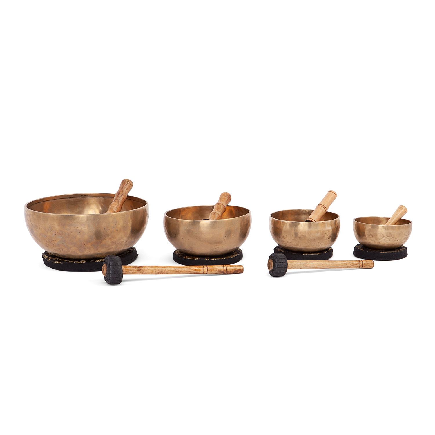 bodhi Klangschalen-Set, bestehend aus 4 Klangschalen inkl. 4 Kissen, 4 Holzklöppeln & 2 Filzklöppel