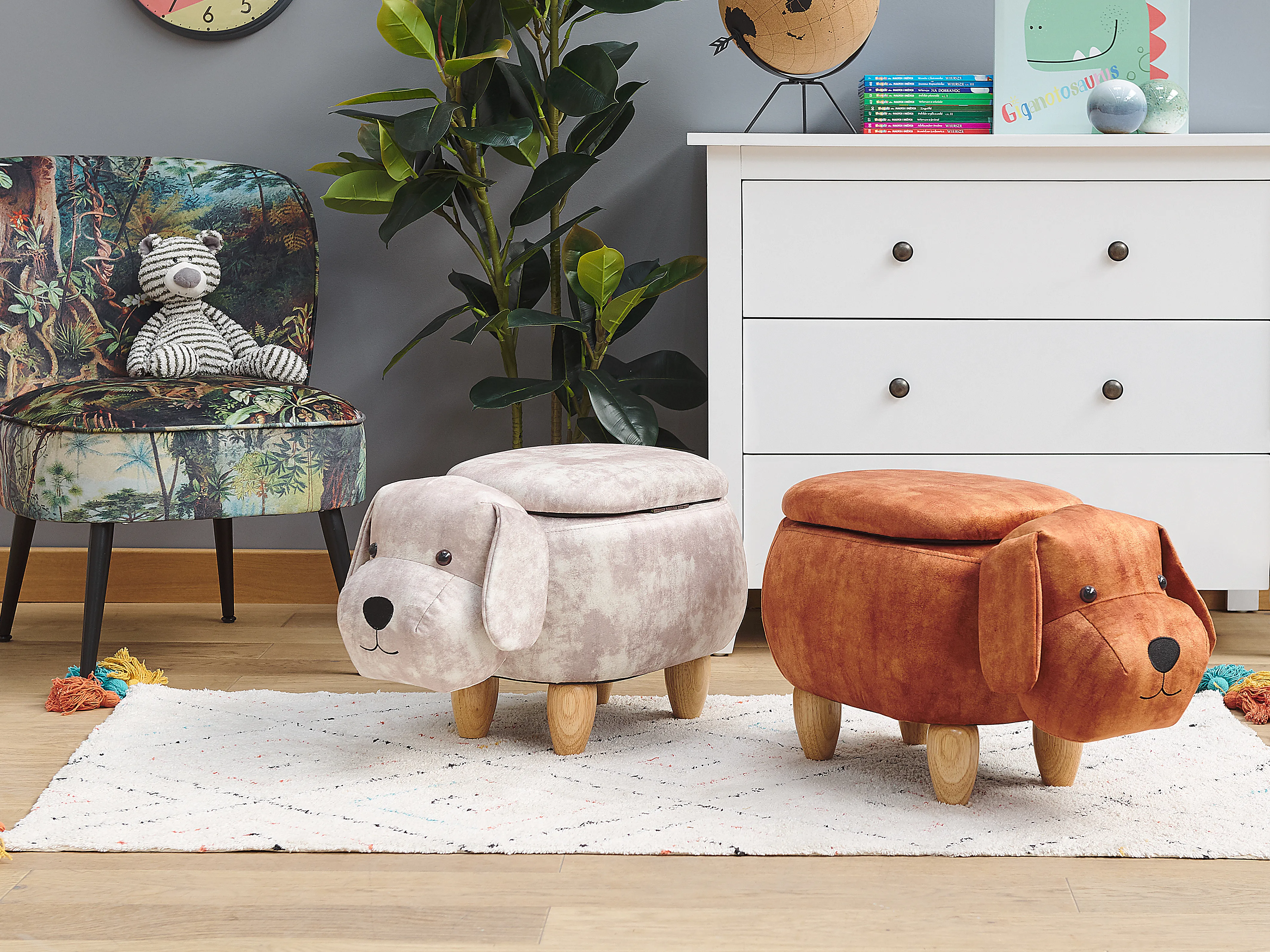 Dierenpoef met opbergruimte DOGGY Fluweel Beige Hond