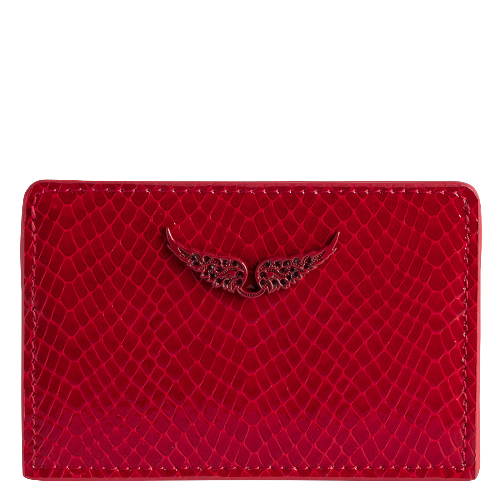 ZV PASS - Porte-cartes embossé python en cuir | Rouge