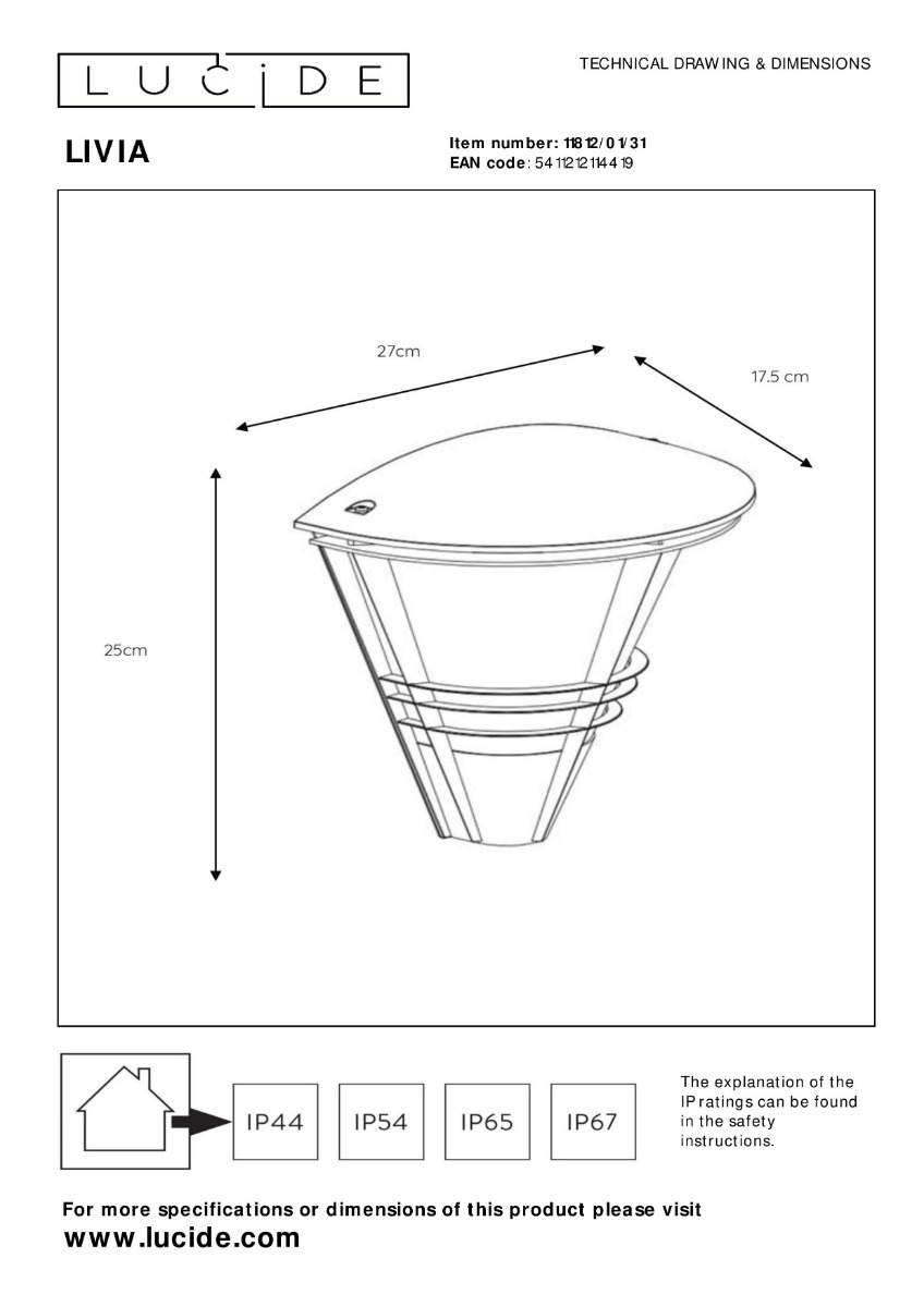 Lucide Livia halfronde LED wandlamp 60W 27x18cm wit