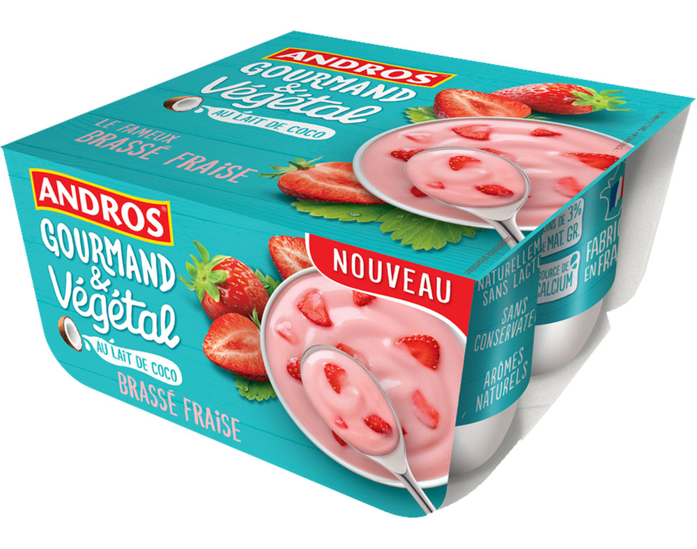 CREMOSO ANDROS LEITE DE CÔCO FERMENTADO COM MORANGOS 4X100G
