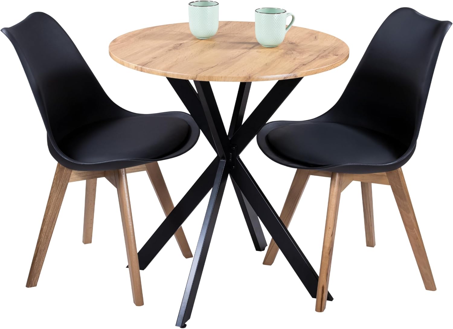 SAM Esszimmertisch Kahlo | Ø 70 cm | Holz | Farbe Eiche | 15 mm | Bistrotisch rund | Esstisch mit stabilem Metallgestell | Moderne Kreuzform