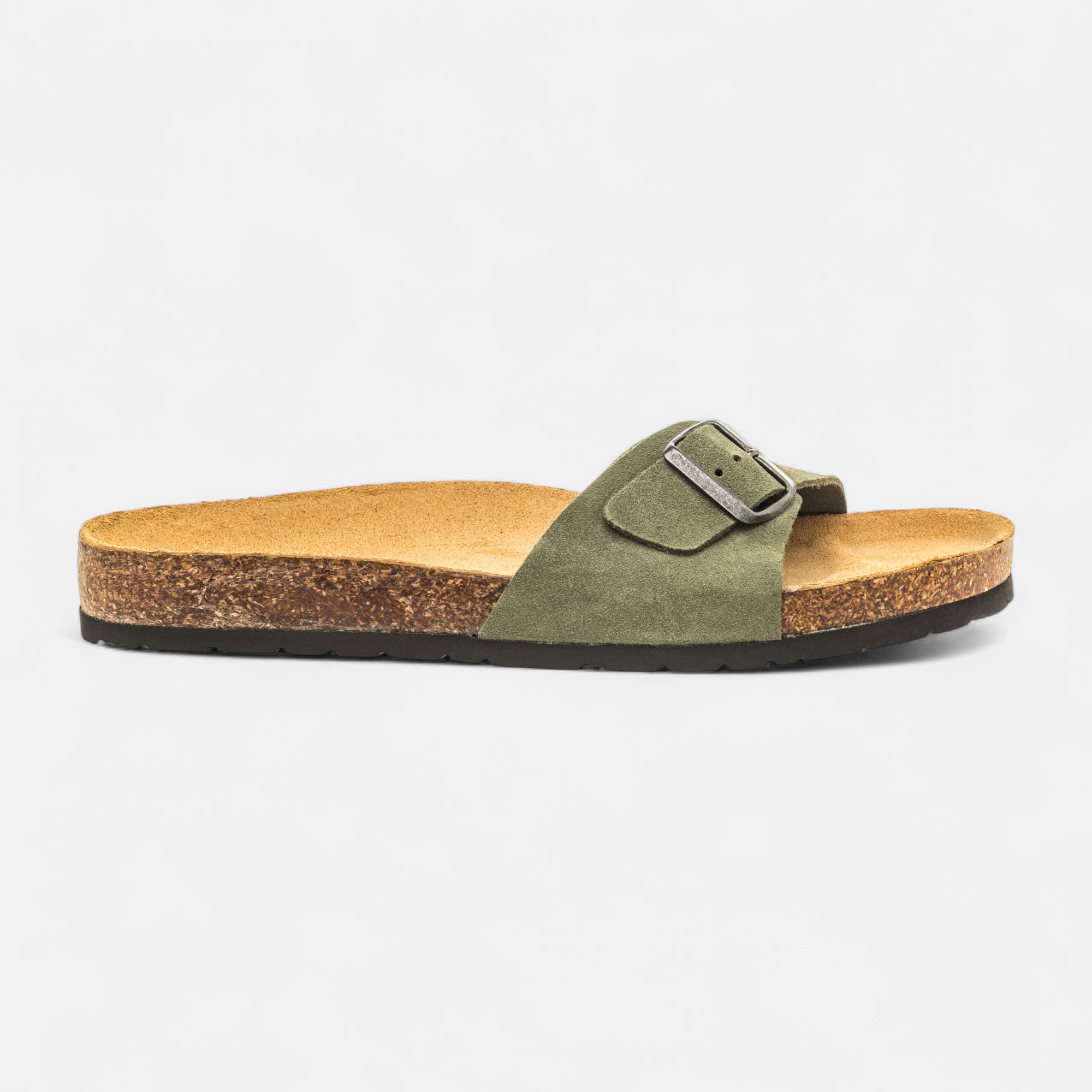 Mules semelle liège Homme en cuir kaki