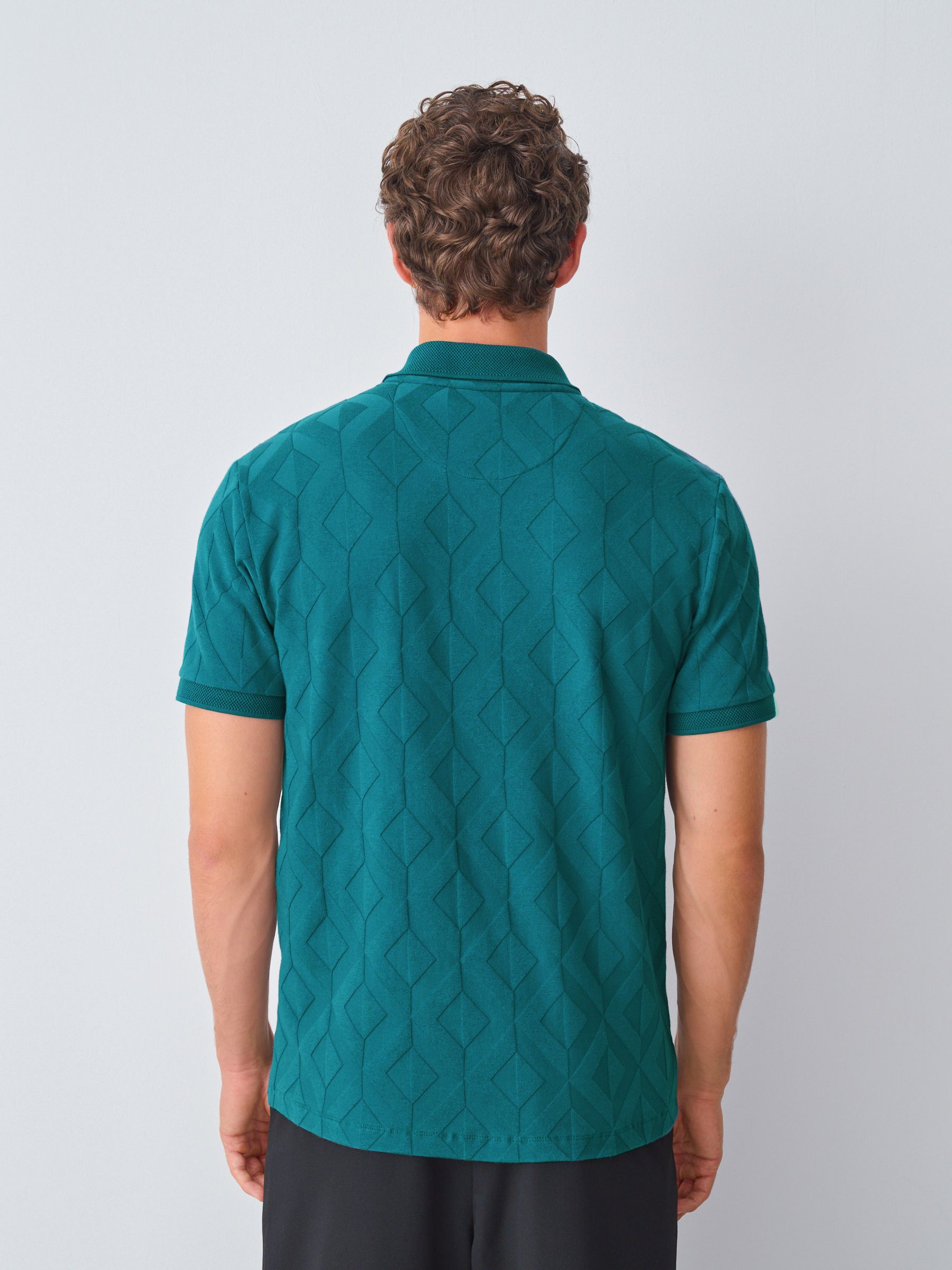 Blauwgroen - Normale Pasvorm - Net jacquard poloshirt