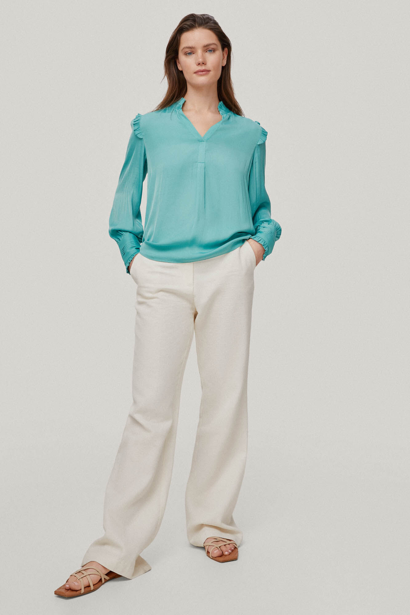 Blusa fluida com babados - Verde