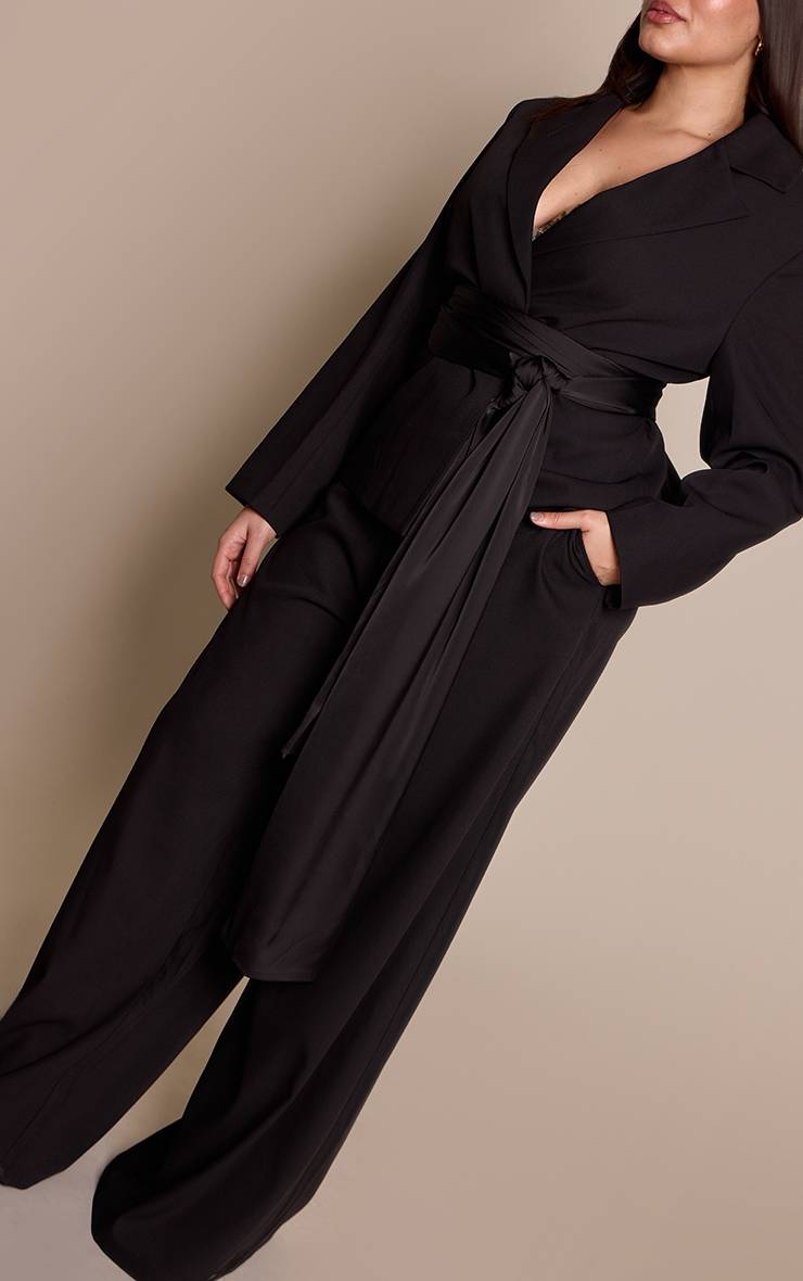Noir Pantalon Large Tissé Grande Taille Ensemble Coordonné