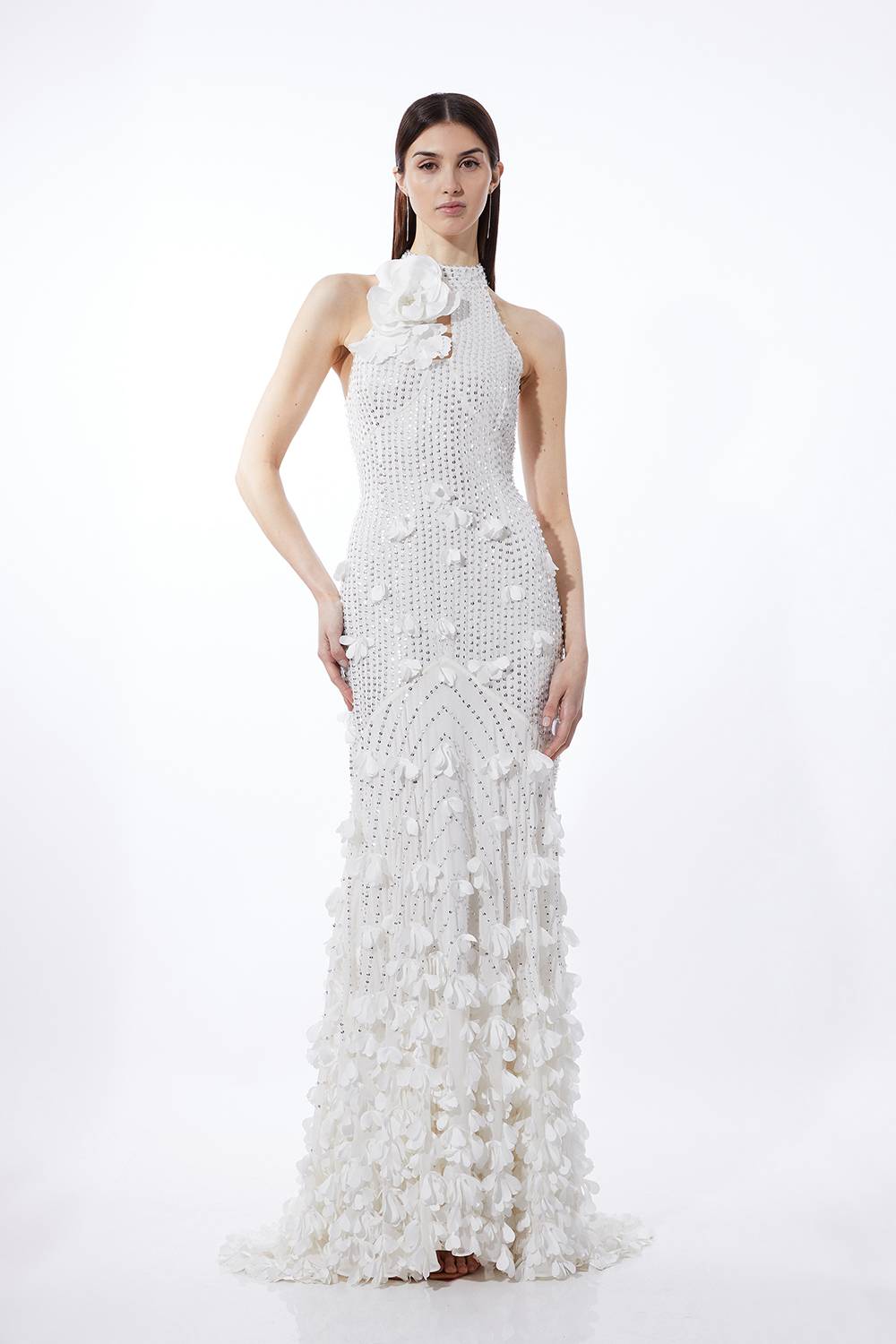 KarenMillen Robe Maxi à Appliqués Floraux et Rosettes Tissées