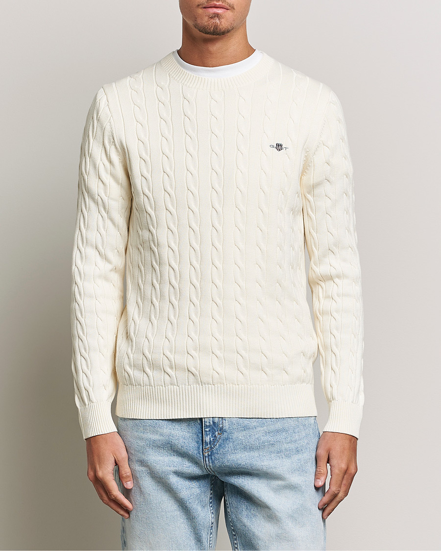 GANT Cotton Cable Crew Neck Cream