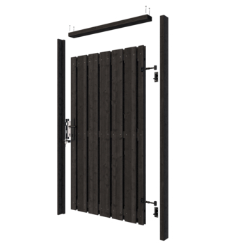 Tuinpoort pakket recht metalen frame grenen hout zwart 5,5 x 100 x 180 cm