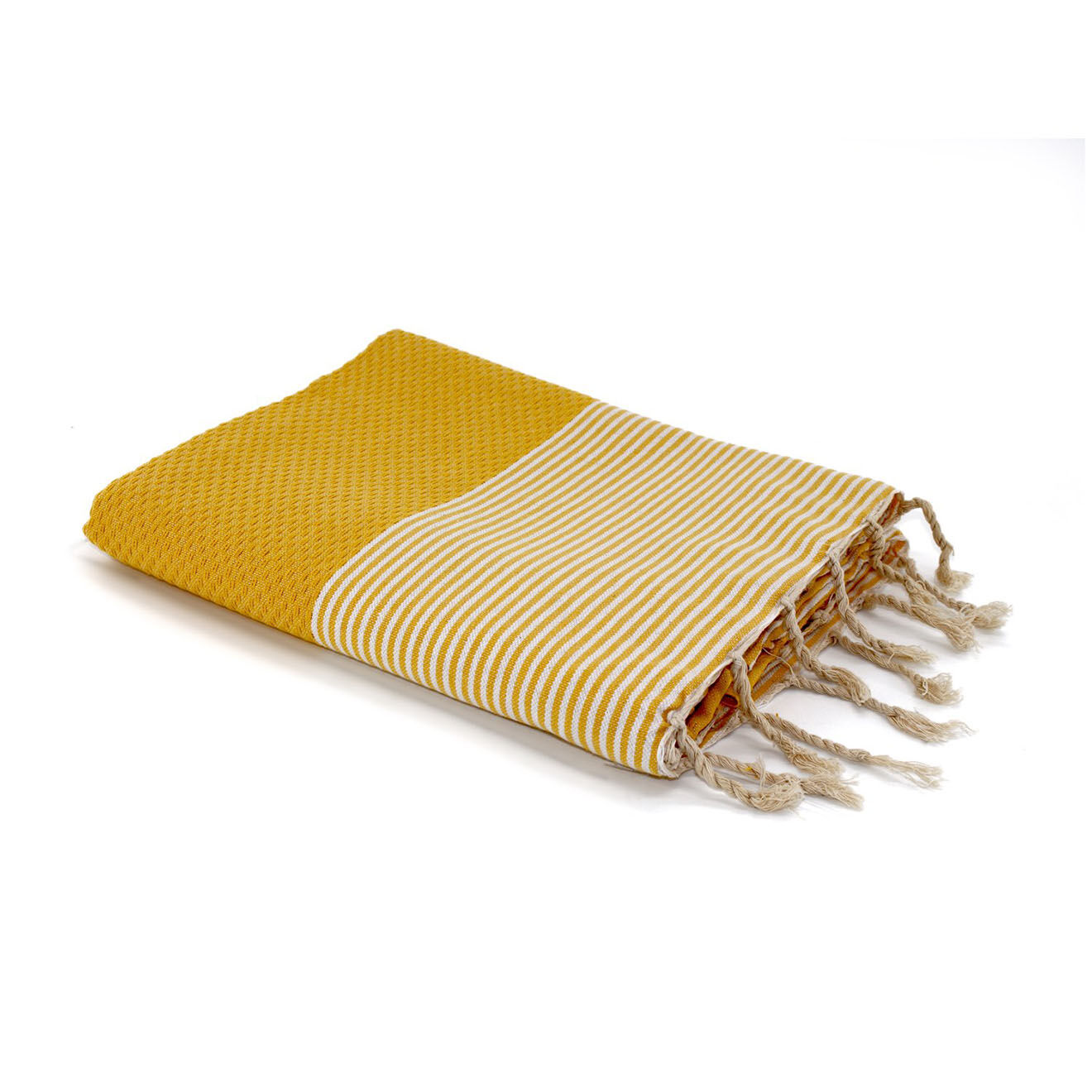 Febronie Fouta Nid d'Abeille Ibiza rayures fines jaune safran - 100x200 cm