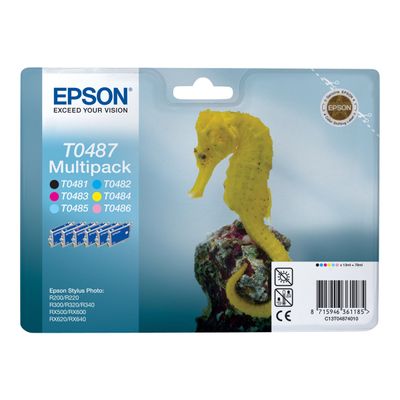 Epson T0487 Hippocampe - Pack de 6 - noir, cyan, cyan clair, magenta, magenta clair, jaune - cartouche d'encre originale