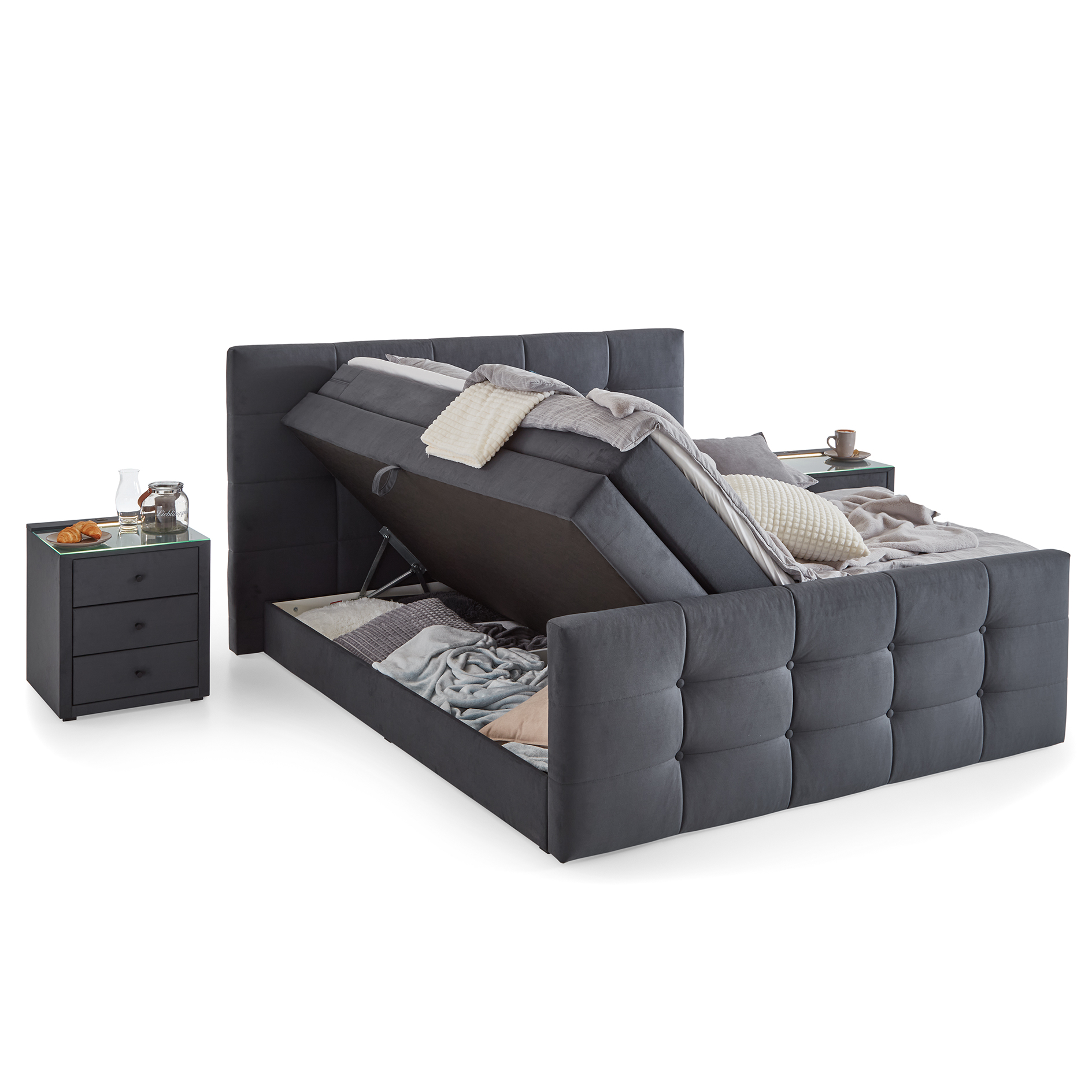 Boxspringbett - dunkelgrau - 180x200 cm - inklusive Topper