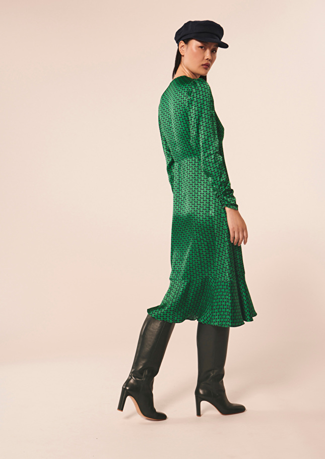 Robe Reinevert émeraude imprimée monogramme