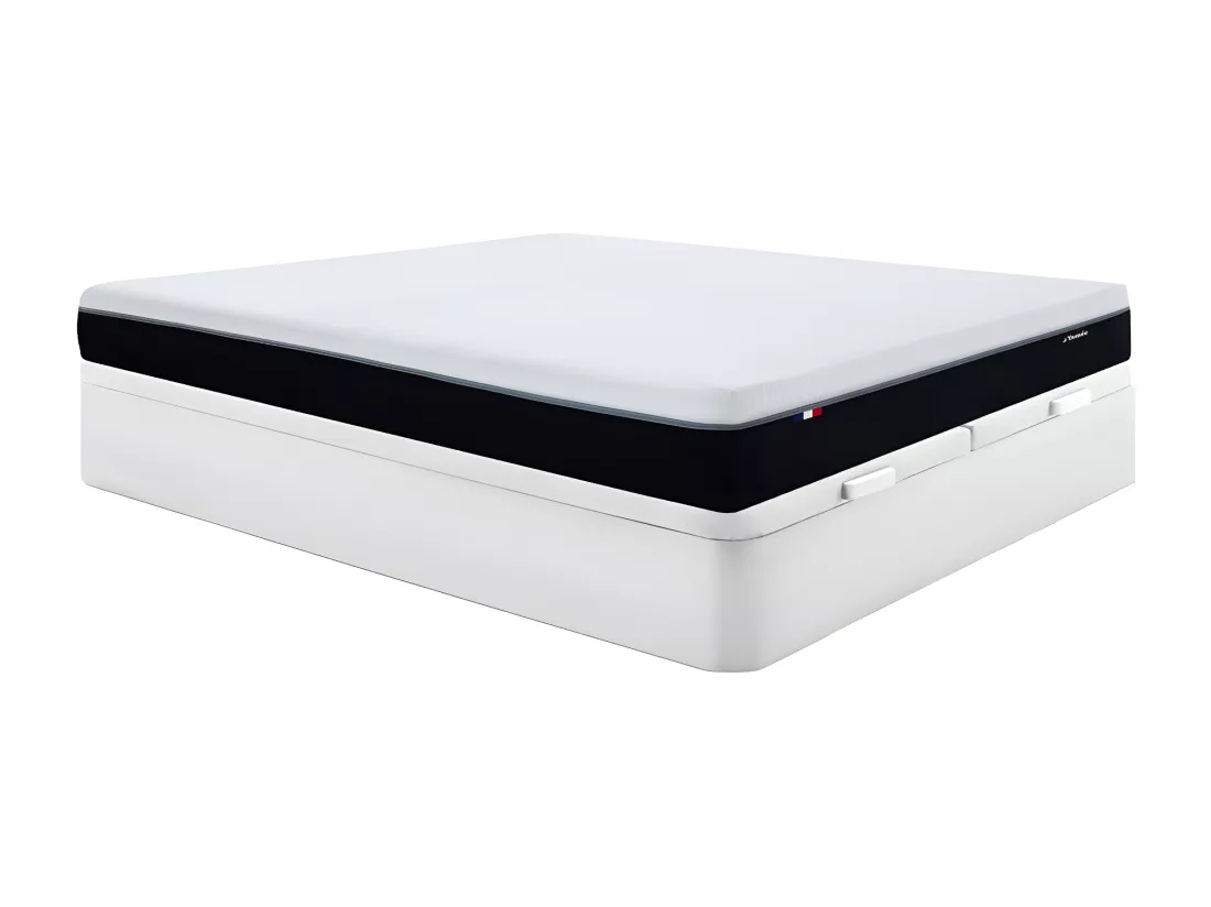 Ensemble 180 x 200 cm sommier coffre blanc + matelas hybride anti-feu ressorts ensachés 7 zones et mémoire de forme ép.29cm - SIVA de YSMÉE