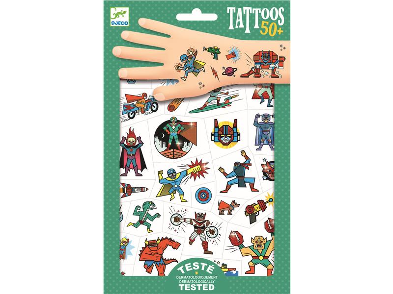 DJECO Tattoo Set Helden gegen Schurken Klebetattoos mit Helden-Motiven