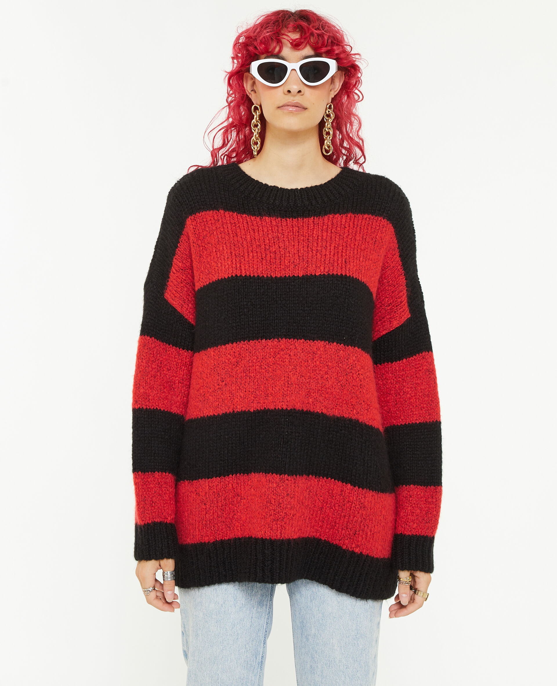 Pull oversize à rayures - Rouge