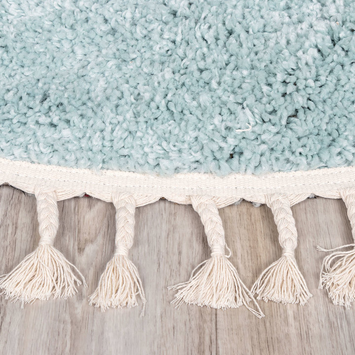 Rond hoogpolig vloerkleed - Lofty Fringe Lichtblauw
