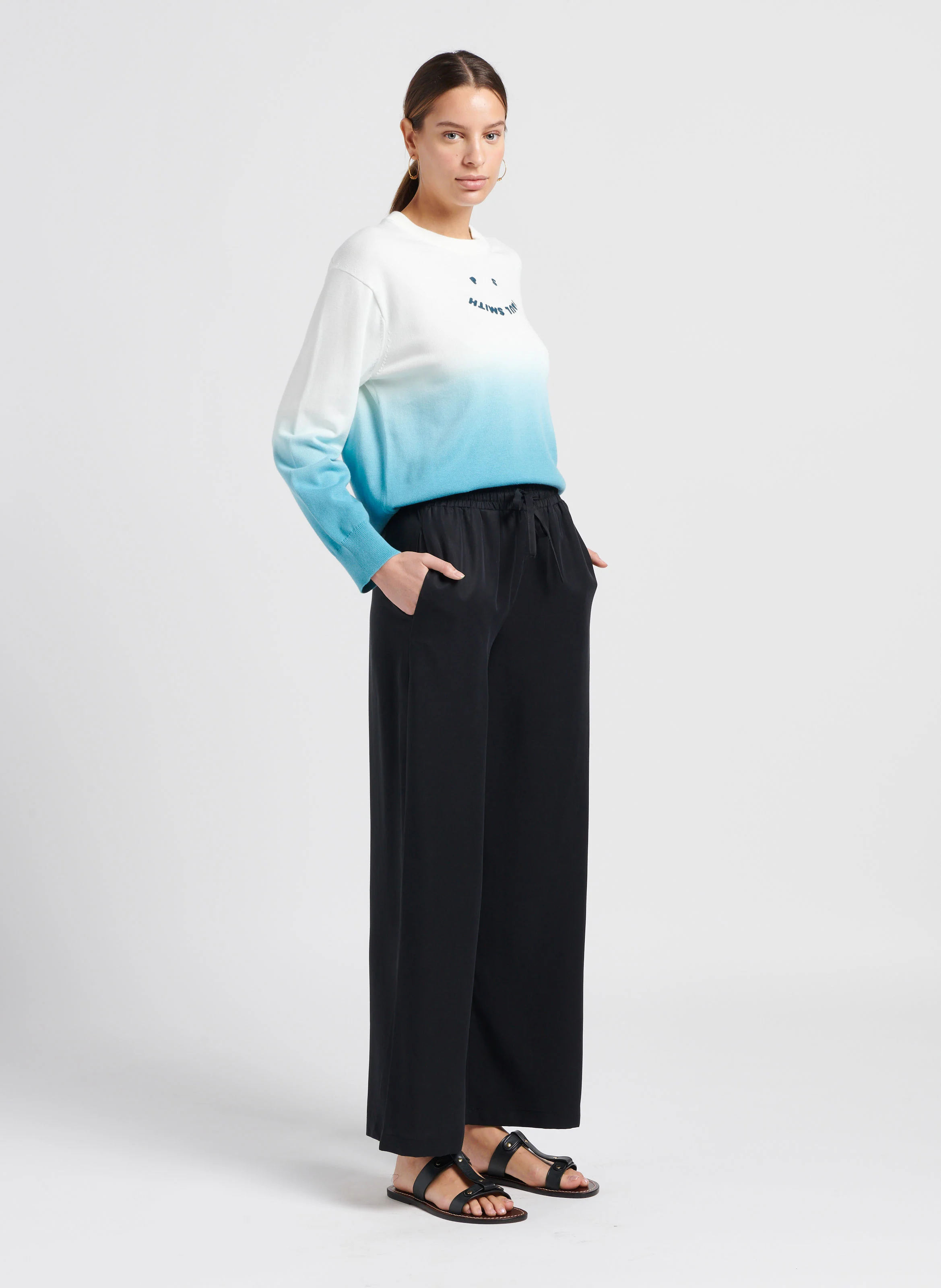 Pull col rond dégradé fondu en coton| Bleu