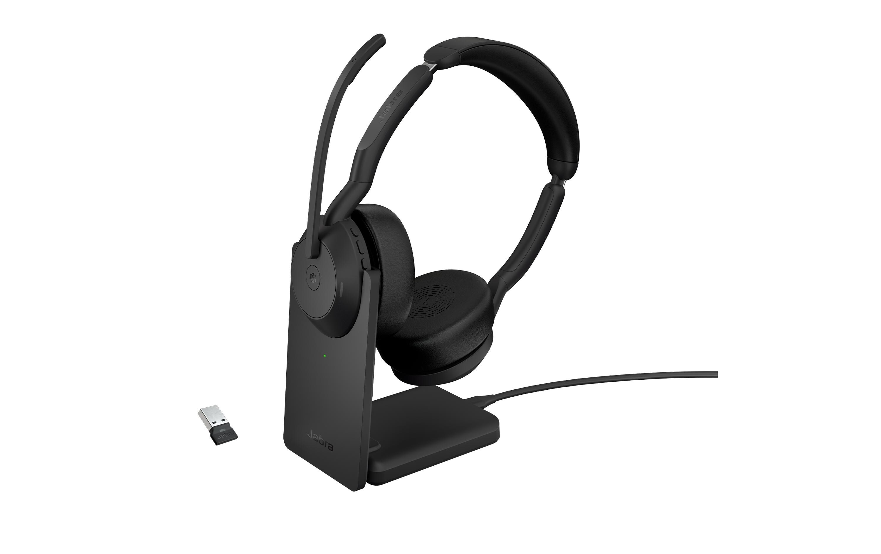 Headset Evolve2 55 Duo MS, USB-A, inkl. Ladestation<br>Das professionelle Headset, mit dem Sie alle Aufgaben erledigen können, die Ihr hybrider Arbeitstag mit sich bringt