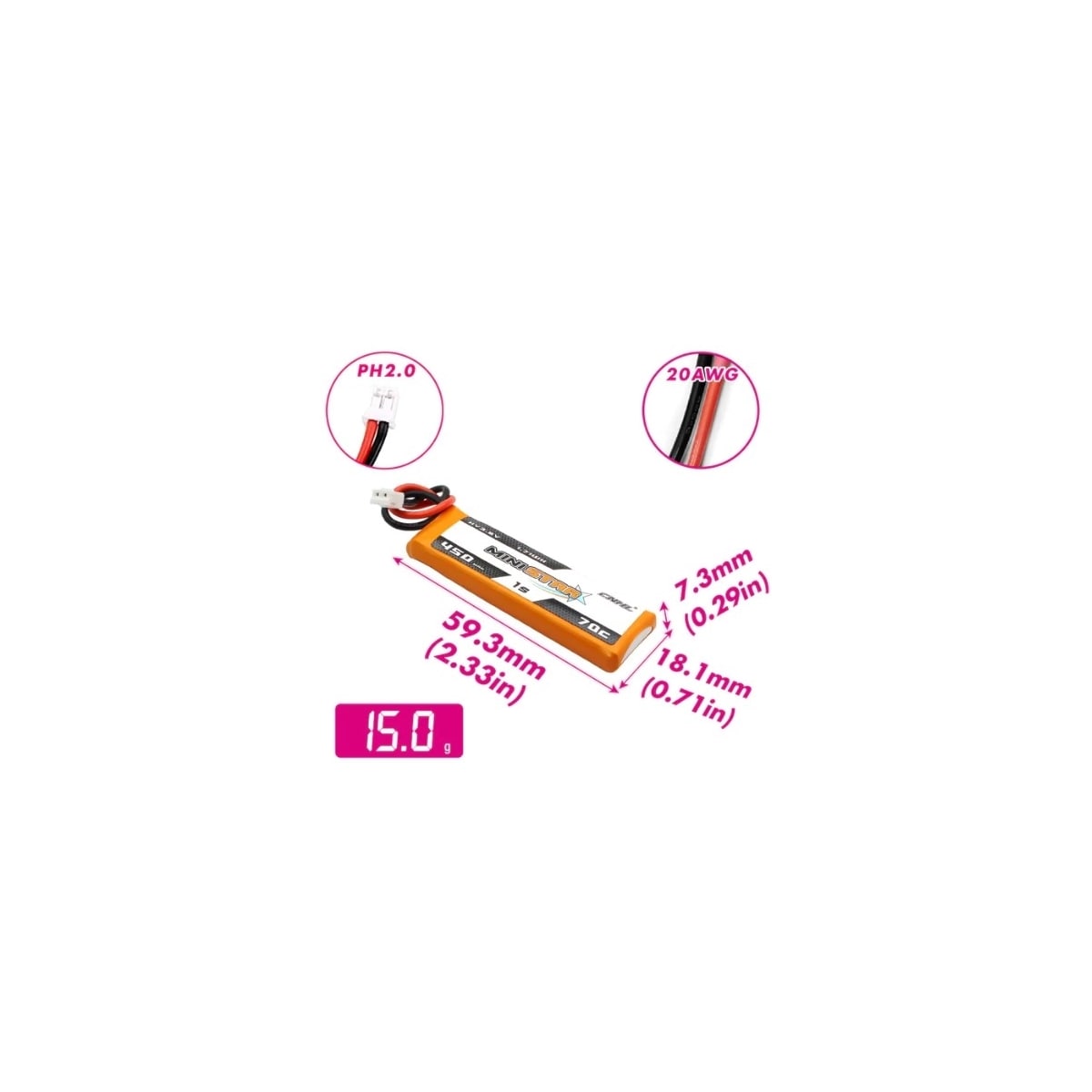 1s 450mAh - 70C - CNHL HV MiniStar PH2.0 4stk
