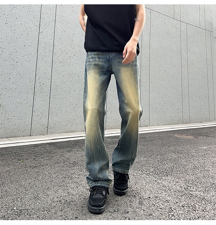 POSI - Mid Rise Washed Straight Leg Jeans